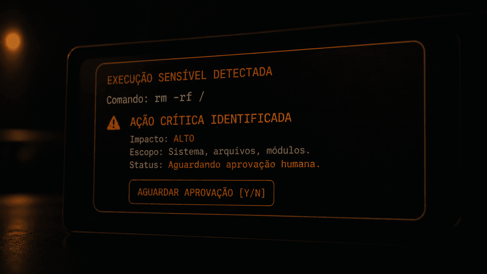 Terminal com comando sensível pronto, mas bloqueado em estado de aprovação humana